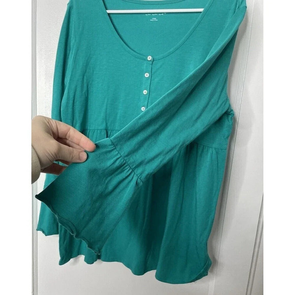 Soft Surroundings Pullover Peplum Shirt L Soft Stretch Bell Sleeve Boho Casual - Picture 2 of 8